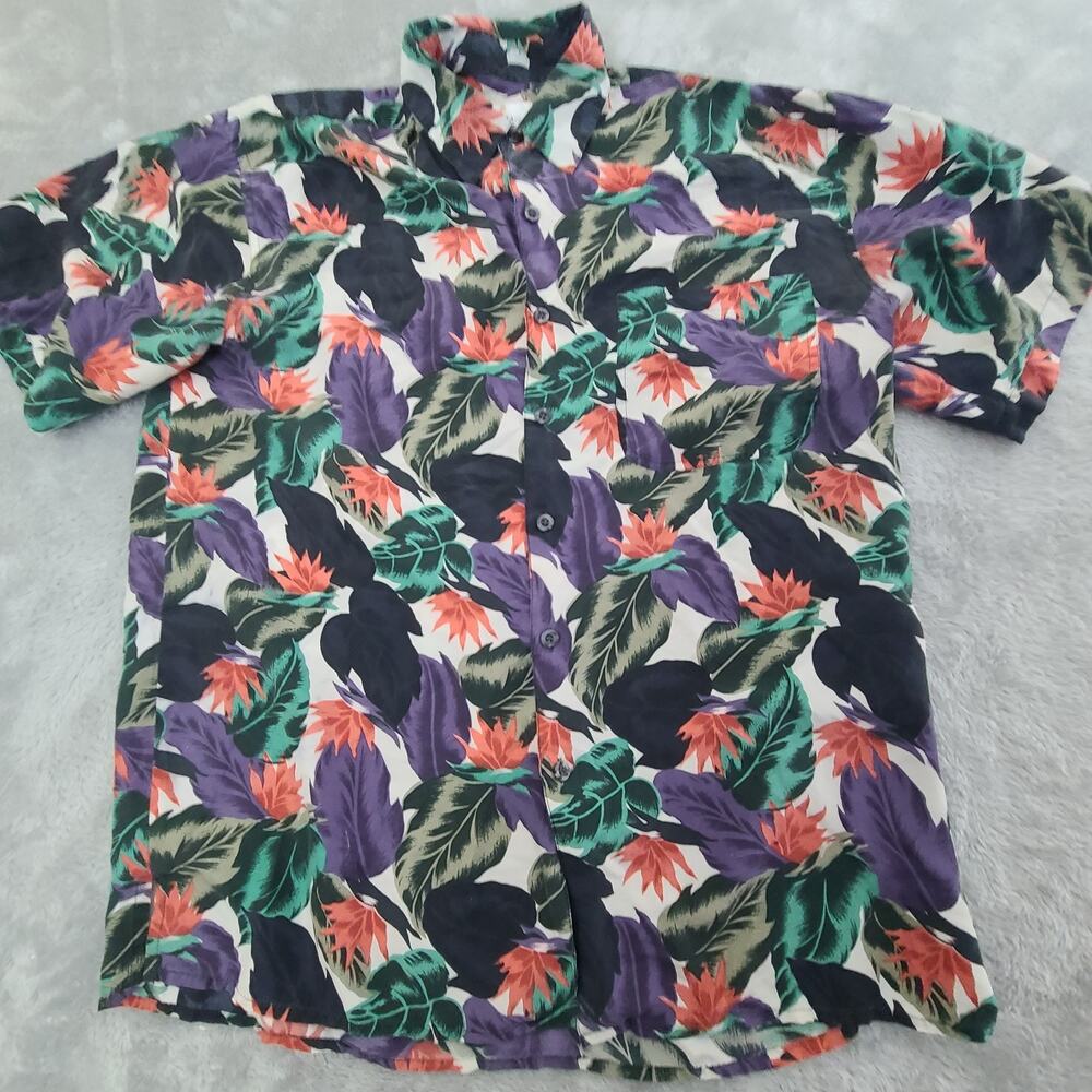 Bill Blass Men's Short Sleeve Button Front Silk Hawaiian Shirt w/Pocket-Size L